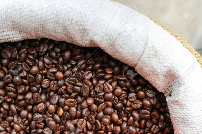 Roasted coffee beans on the market